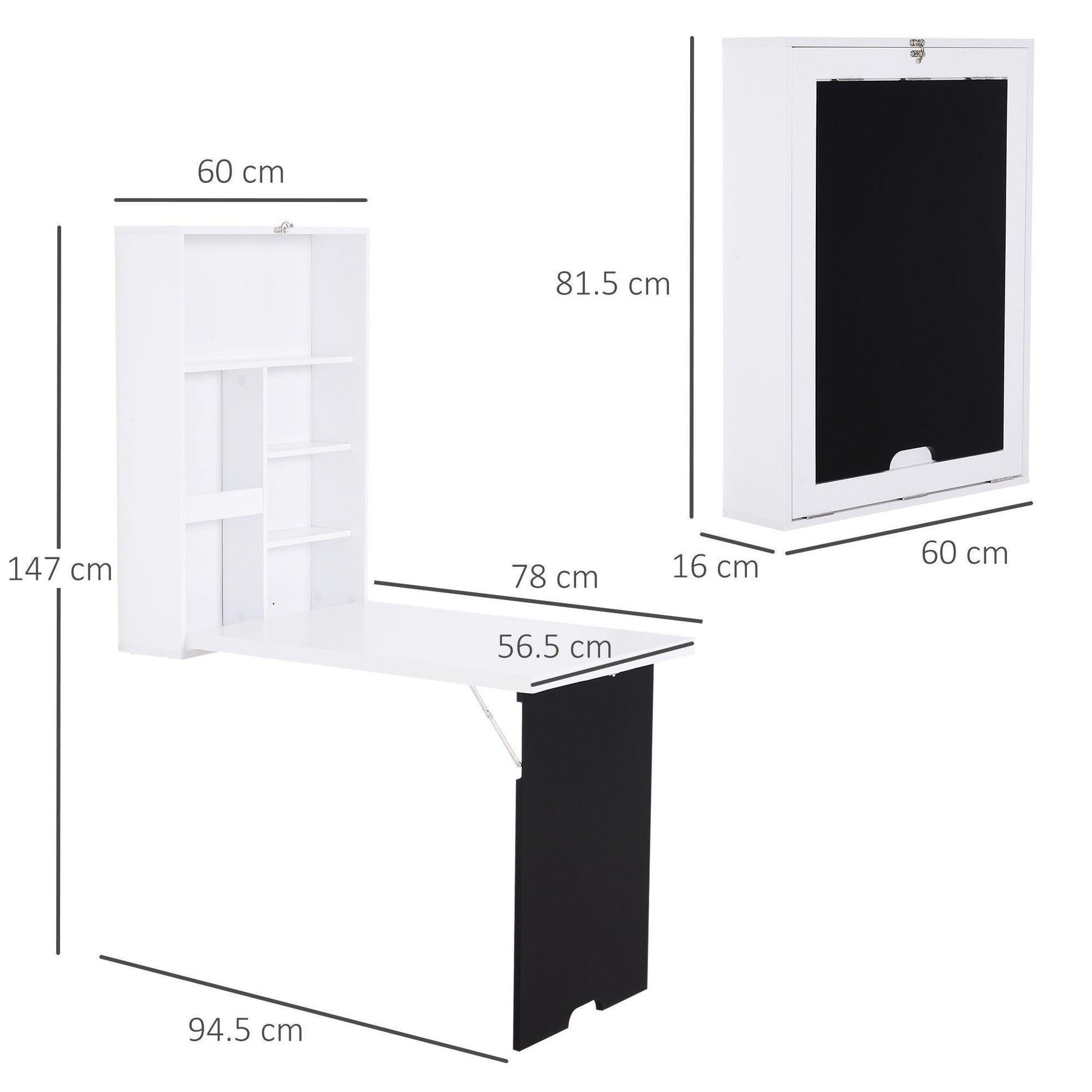 HOMCOM Folding Wall-Mounted Drop-Leaf Table: Chalkboard Shelf - ALL4U RETAILER LTD