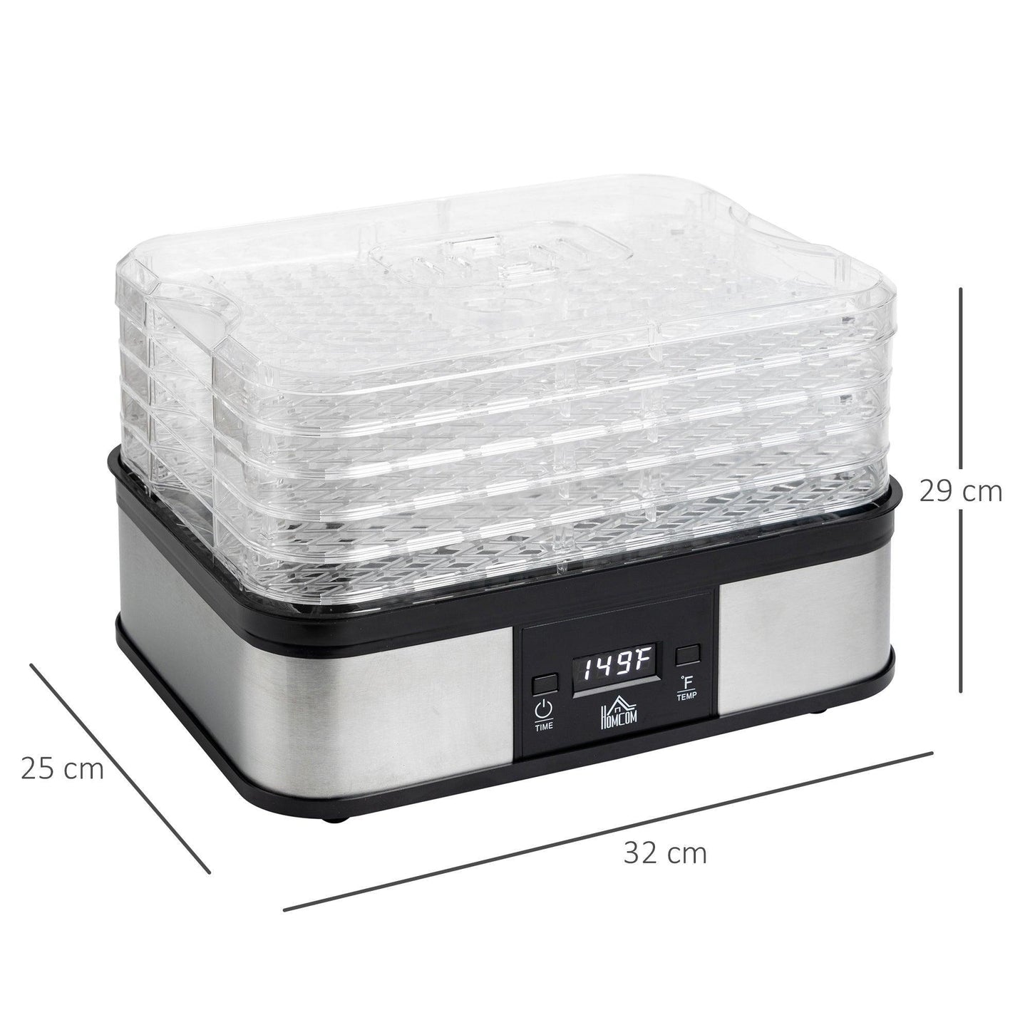 HOMCOM Food Dehydrator: Stainless Steel, Adjustable Temp & Timer - ALL4U RETAILER LTD