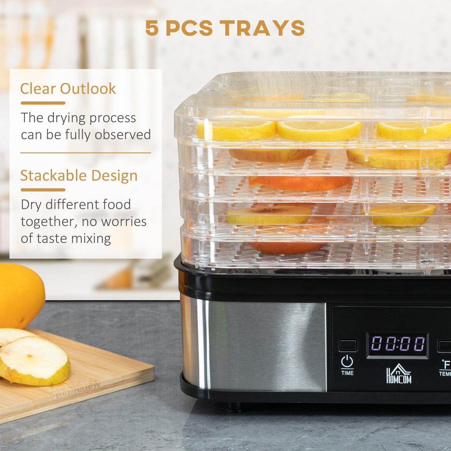 HOMCOM Food Dehydrator: Stainless Steel, Adjustable Temp & Timer - ALL4U RETAILER LTD