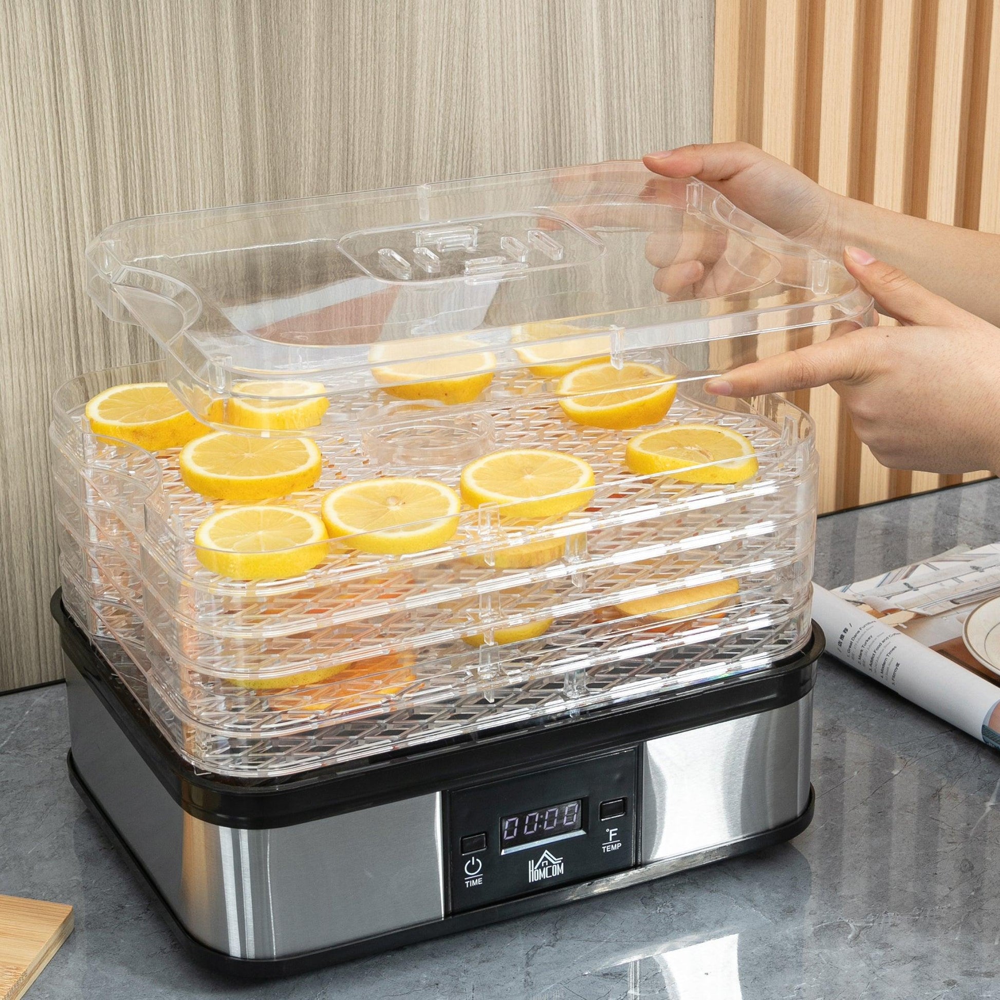 HOMCOM Food Dehydrator: Stainless Steel, Adjustable Temp & Timer - ALL4U RETAILER LTD