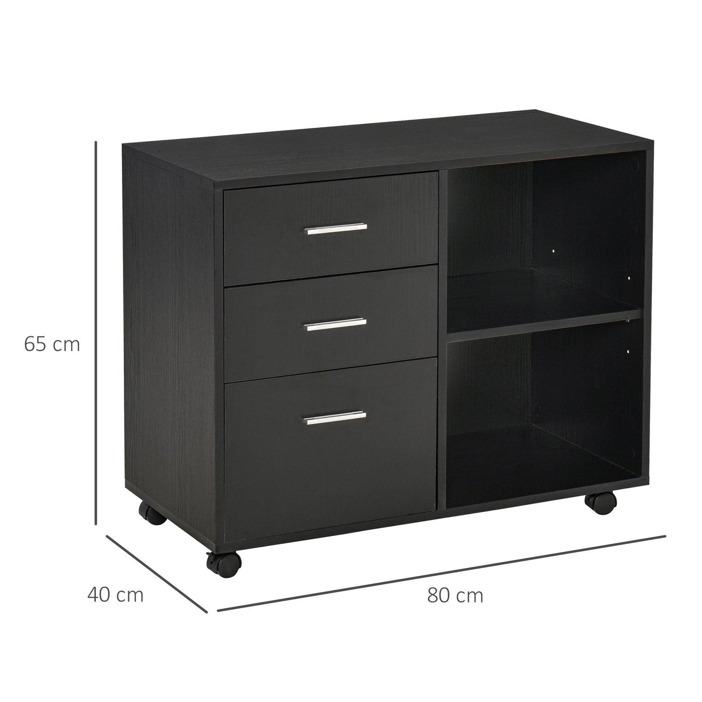 HOMCOM Printer Stand with Drawers & Shelves - Black - ALL4U RETAILER LTD