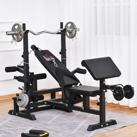 HOMCOM Full-Body Weight Rack & Bench - Complete Exercise Set - ALL4U RETAILER LTD