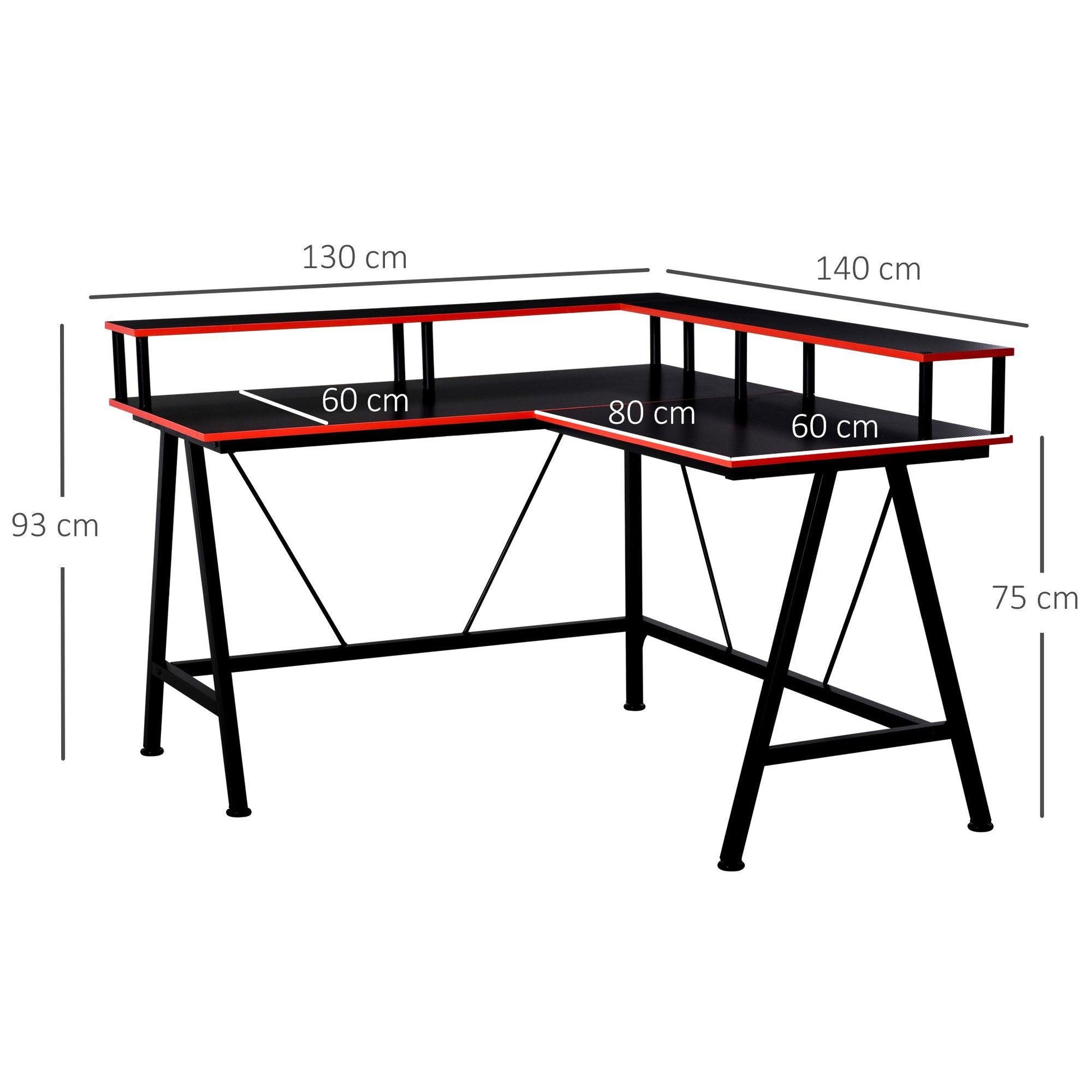 HOMCOM Gaming Desk: L-Shape Corner Computer Table, Black Red - ALL4U RETAILER LTD