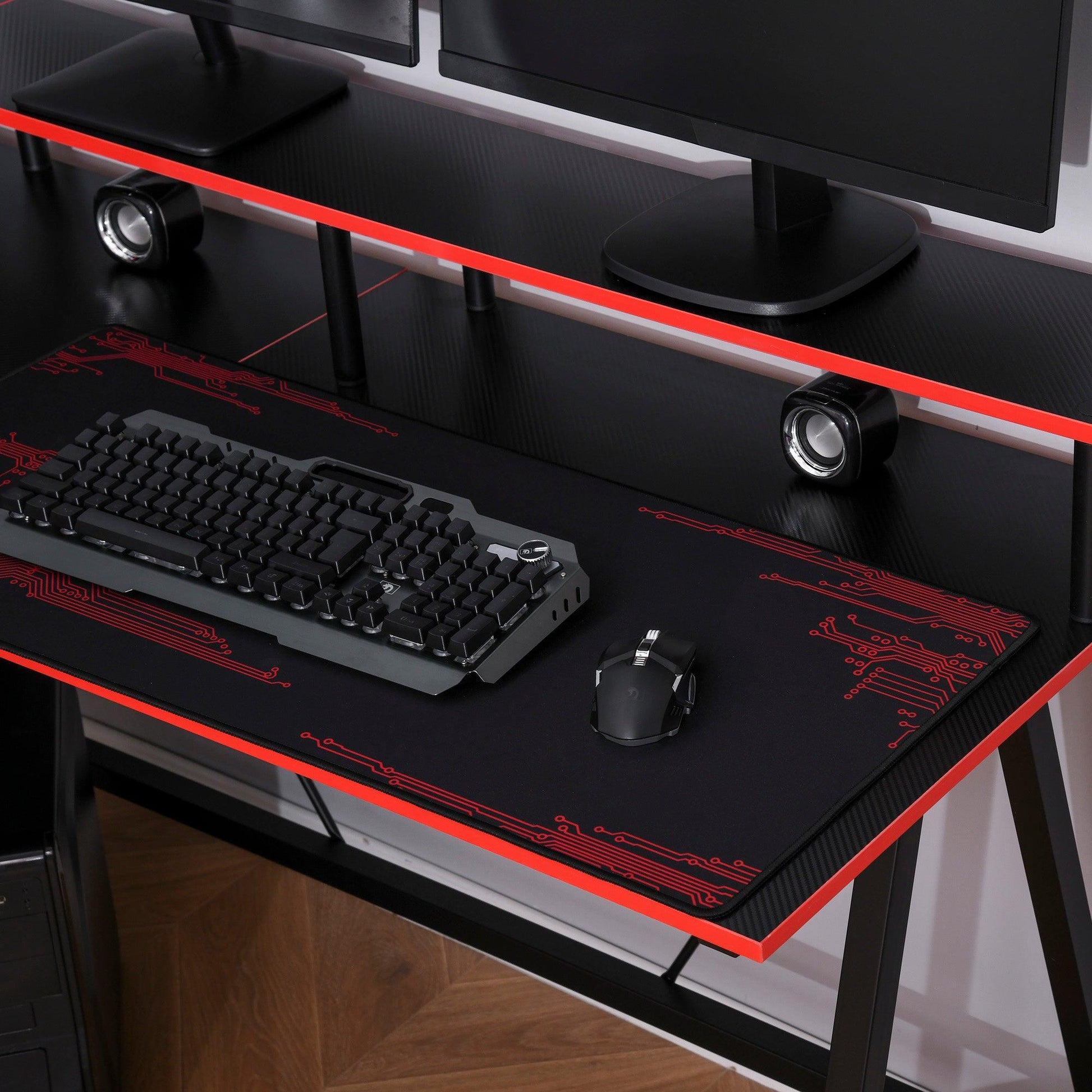 HOMCOM Gaming Desk: L-Shape Corner Computer Table, Black Red - ALL4U RETAILER LTD