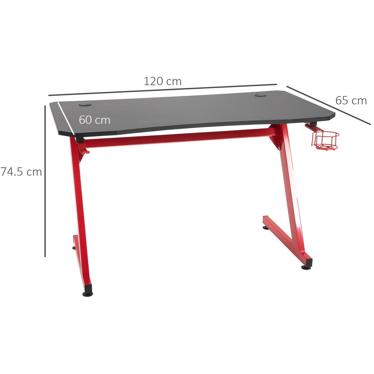 HOMCOM Gaming Desk - Red, Steel Frame, Adjustable Feet - ALL4U RETAILER LTD