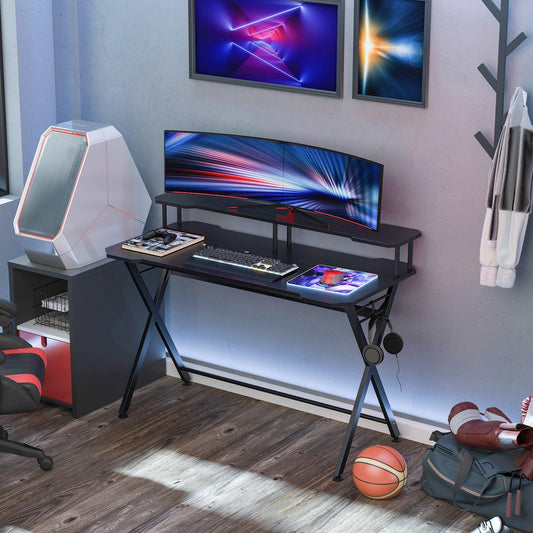 HOMCOM Gaming Desk with Adjustable Feet and Headphone Hook - ALL4U RETAILER LTD