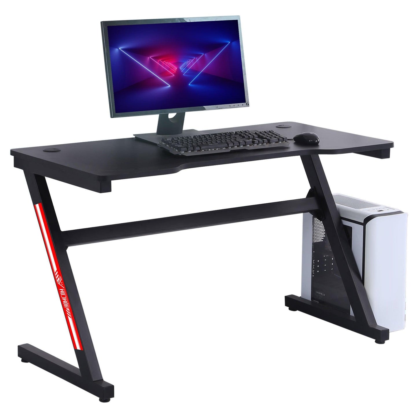 HOMCOM Gaming Desk with Cable Management - Z-Shaped, Black - ALL4U RETAILER LTD