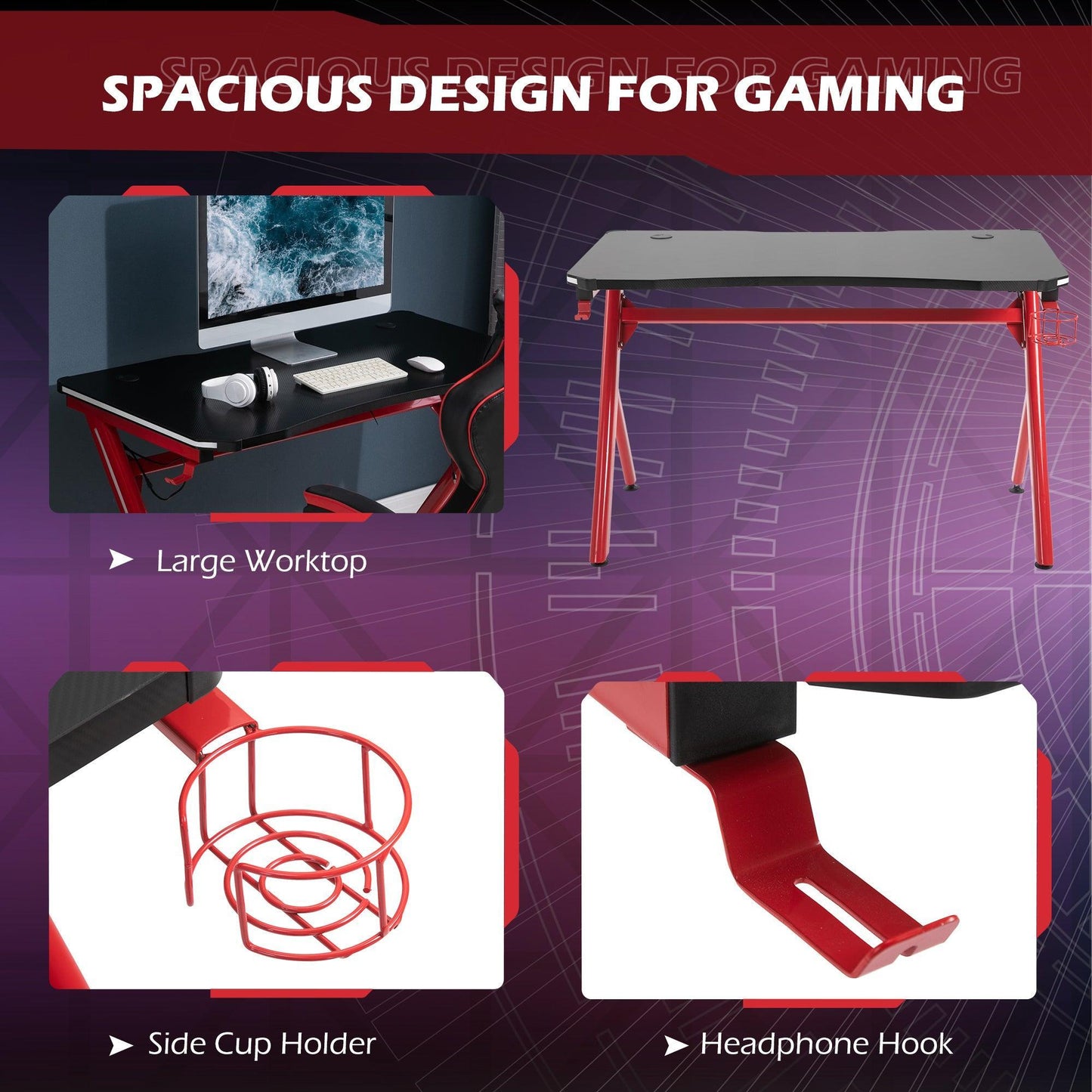 HOMCOM Gaming Desk with LED Light & Accessories - ALL4U RETAILER LTD