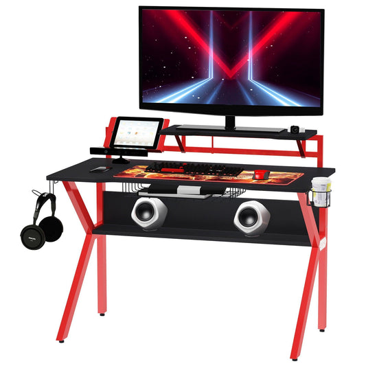 HOMCOM Gaming Desk with Metal Frame & Adjustable Feet - ALL4U RETAILER LTD