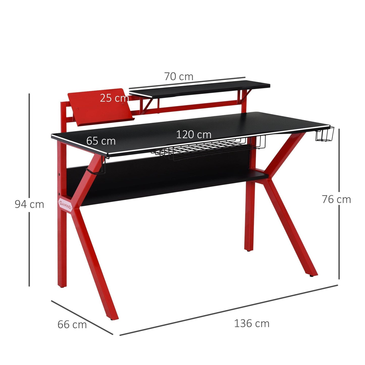 HOMCOM Gaming Desk with Metal Frame & Adjustable Feet - ALL4U RETAILER LTD