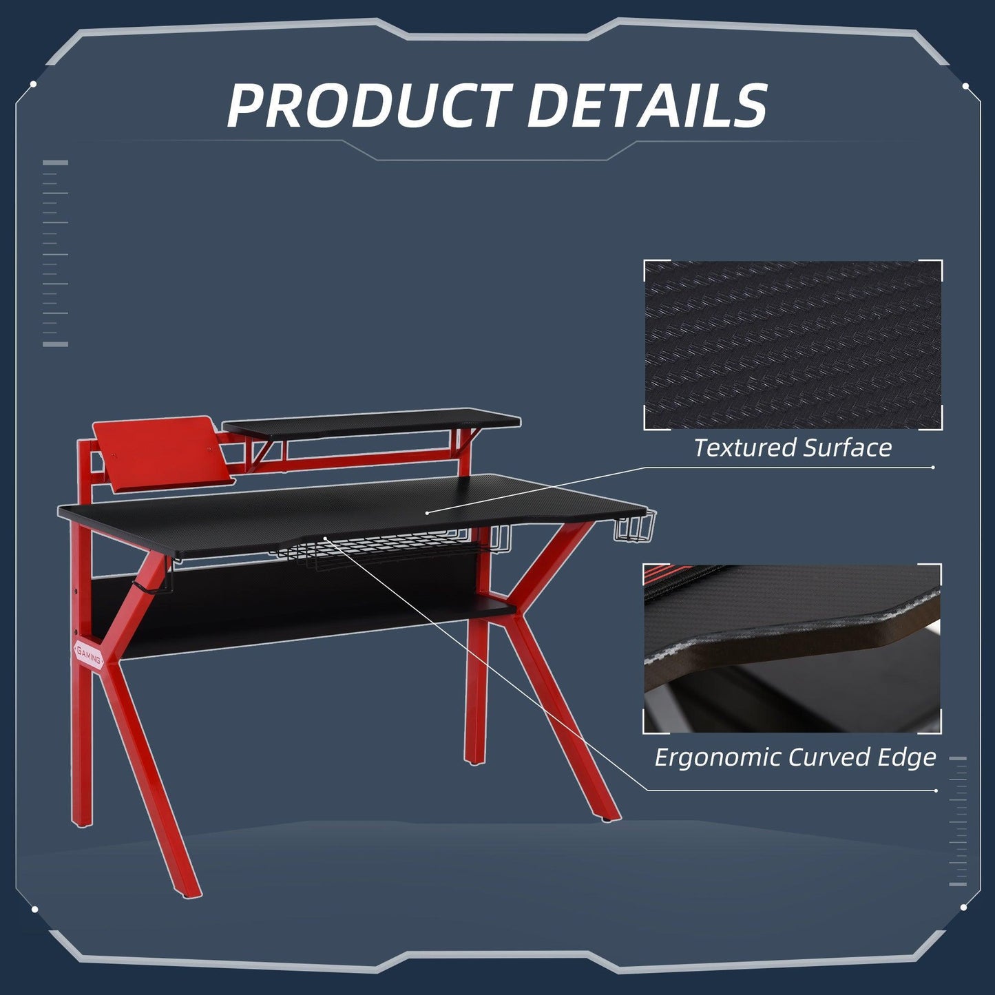 HOMCOM Gaming Desk with Metal Frame & Adjustable Feet - ALL4U RETAILER LTD