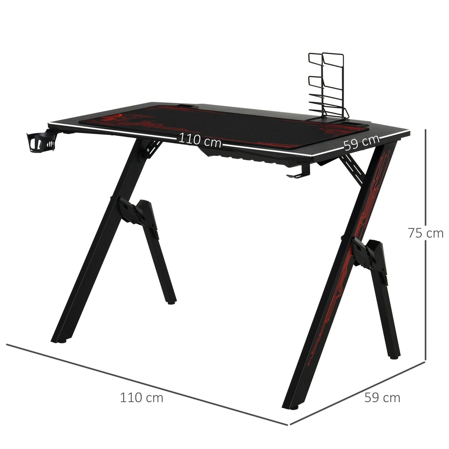 HOMCOM Gaming Desk with Spider Leg for Study Workstation - ALL4U RETAILER LTD