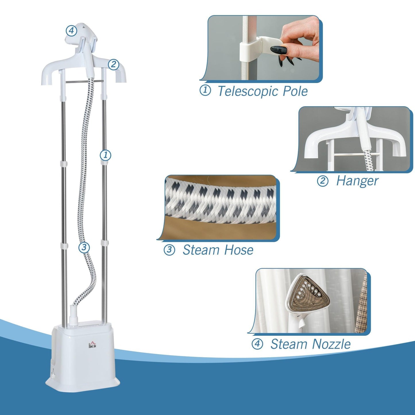 HOMCOM Garment Steamer: Fast Heat-up, 1.7L Tank, 45min Steaming - ALL4U RETAILER LTD