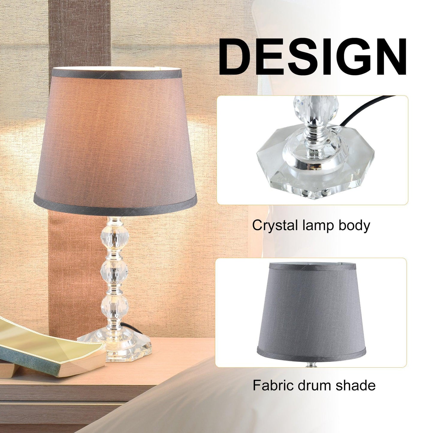 HOMCOM Glass Table Lamp | Elegant Crystal Design - ALL4U RETAILER LTD