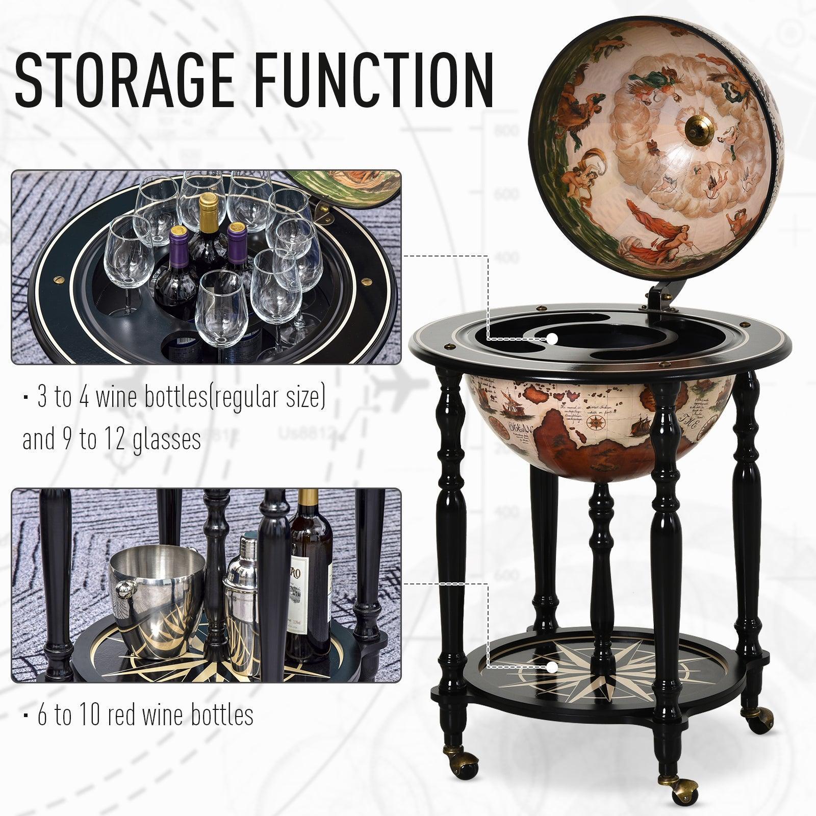 HOMCOM Globe Drinks Cabinet with 4 Wheels - Antique Style Storage - ALL4U RETAILER LTD