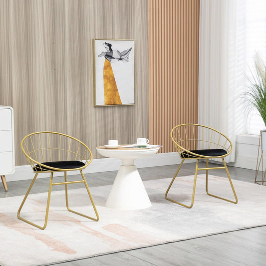 HOMCOM Gold Metal Dining Chairs with Velvet Cushion - Set of 2 - ALL4U RETAILER LTD