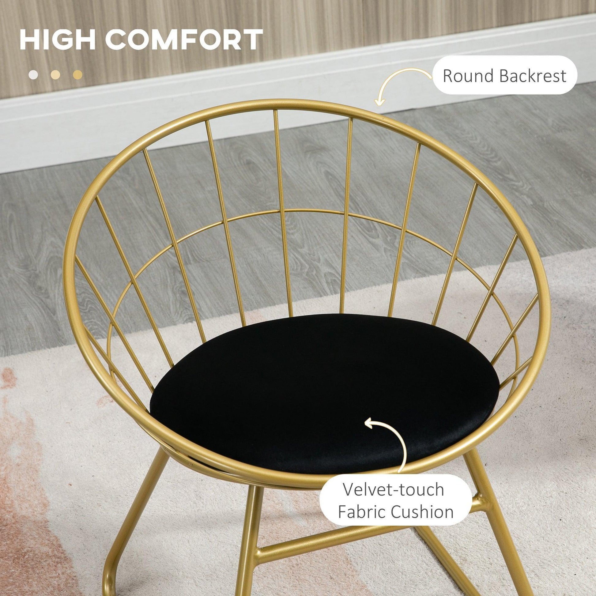 HOMCOM Gold Metal Dining Chairs with Velvet Cushion - Set of 2 - ALL4U RETAILER LTD