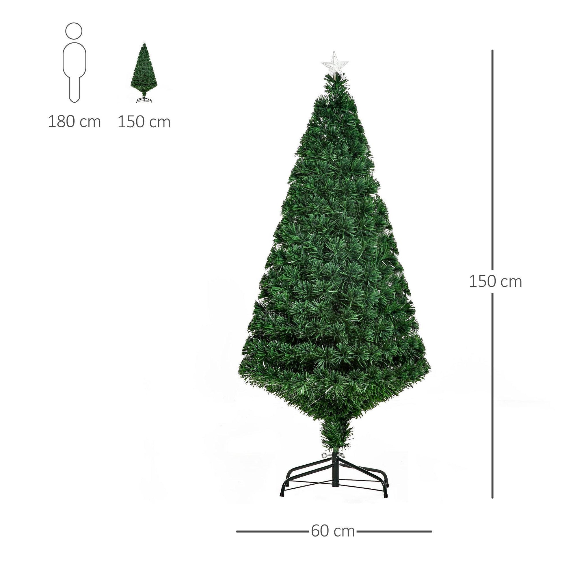 HOMCOM Green Pre-Lit Christmas Tree 5ft - Multi-Colour - ALL4U RETAILER LTD