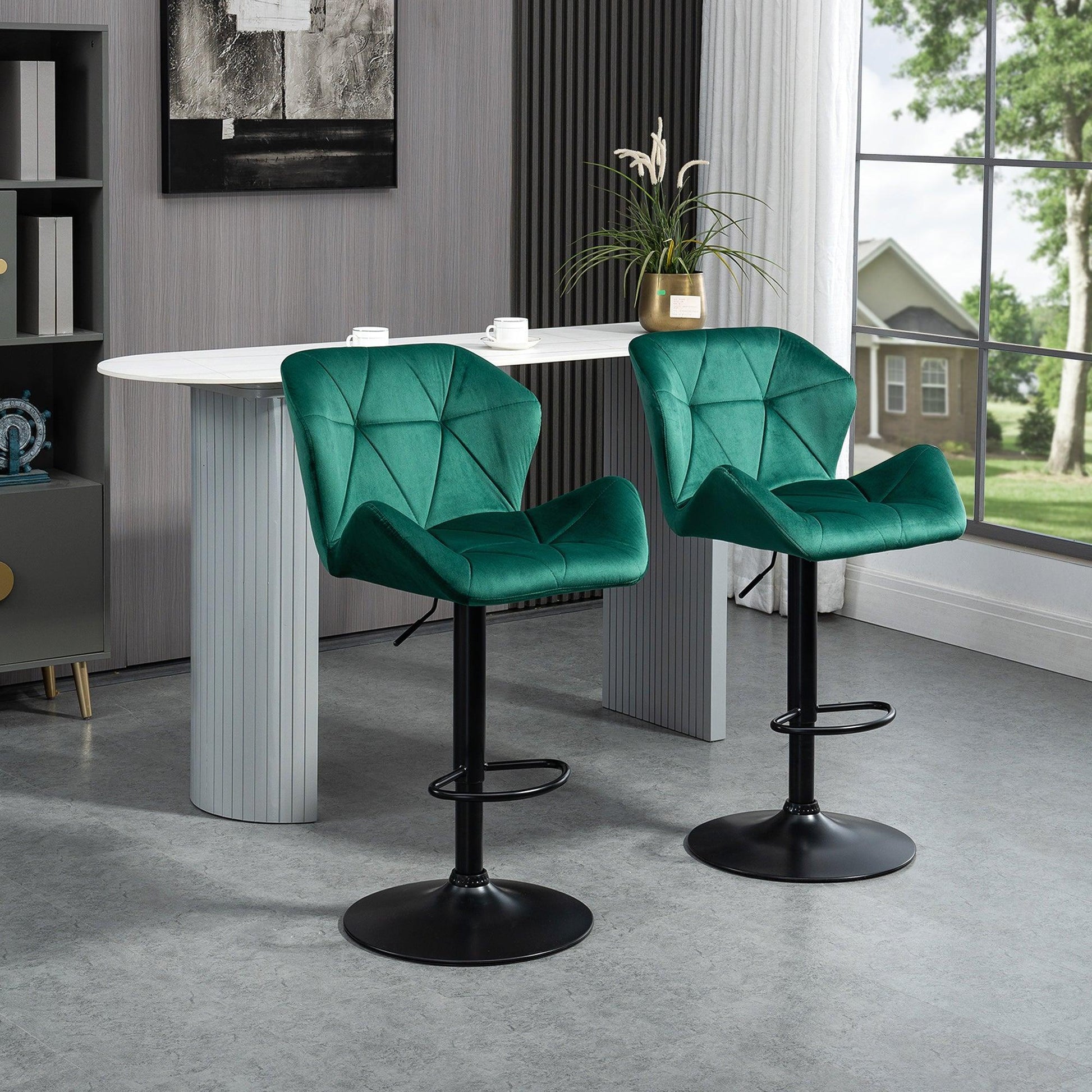 HOMCOM Green Velvet Bar Stools: Elegant & Versatile - ALL4U RETAILER LTD