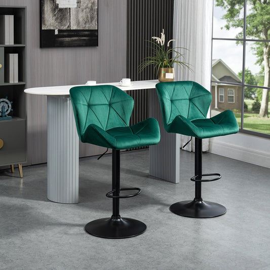 HOMCOM Green Velvet Bar Stools: Elegant & Versatile - ALL4U RETAILER LTD