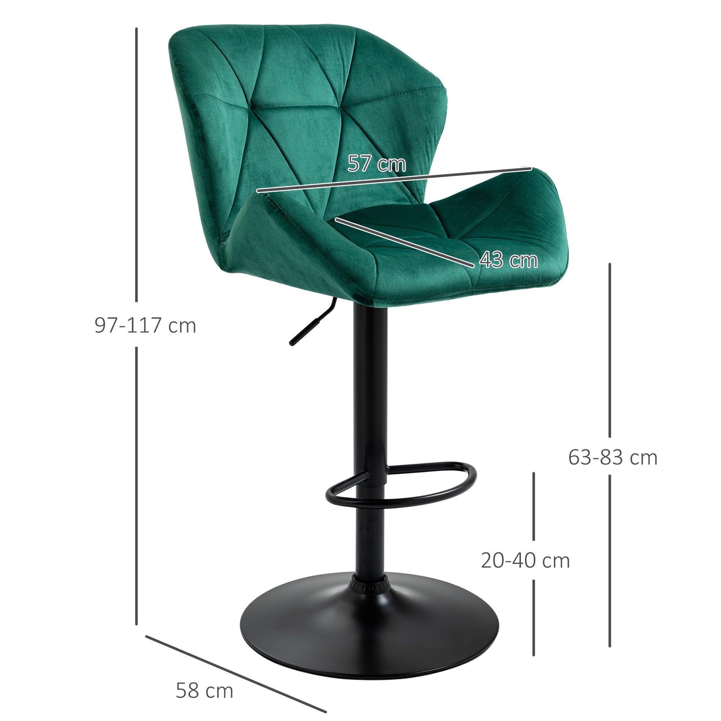 HOMCOM Green Velvet Bar Stools: Elegant & Versatile - ALL4U RETAILER LTD