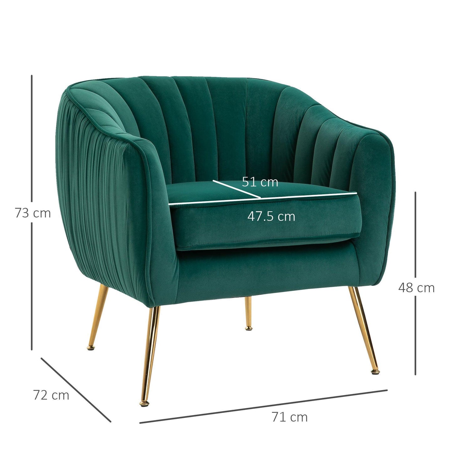 HOMCOM Green Velvet Tub Chair, with Gold Legs - ALL4U RETAILER LTD