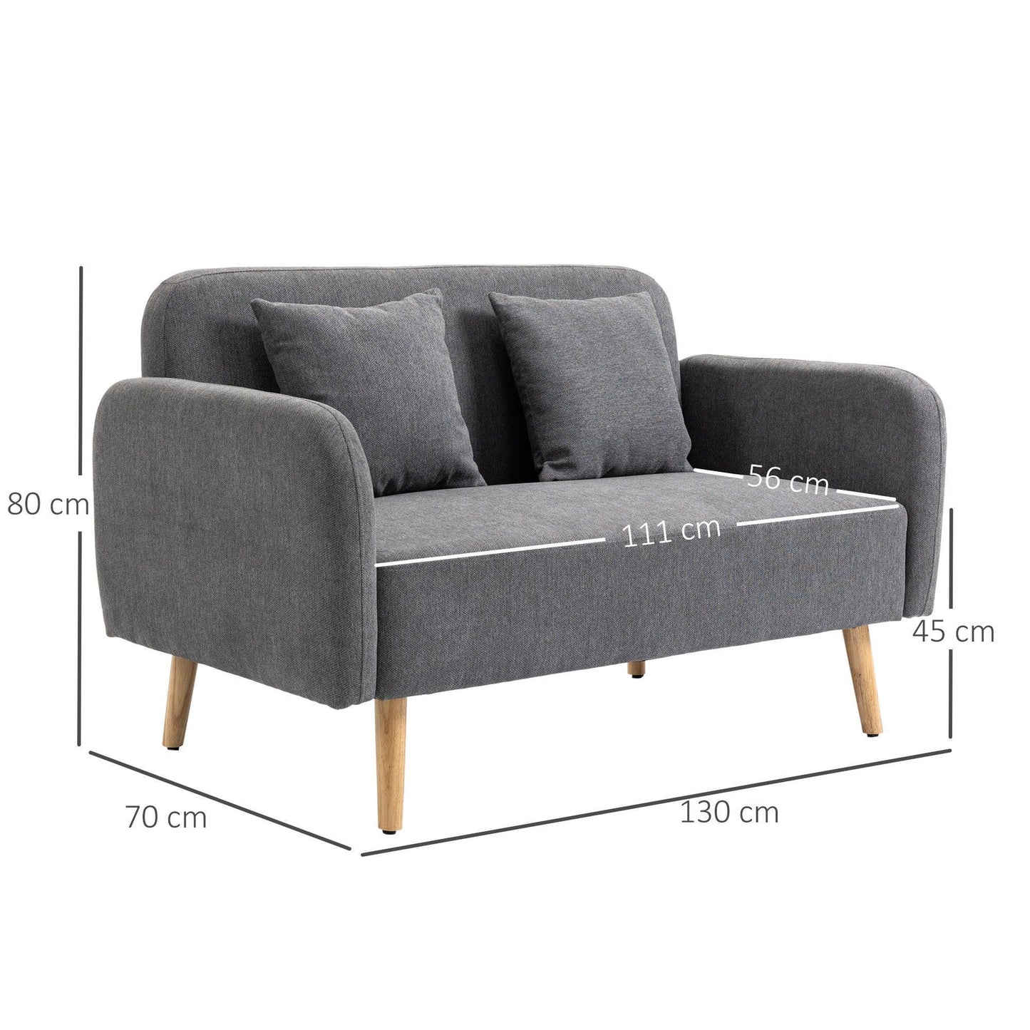 HOMCOM Grey 2-Seater Loveseat Couch - ALL4U RETAILER LTD