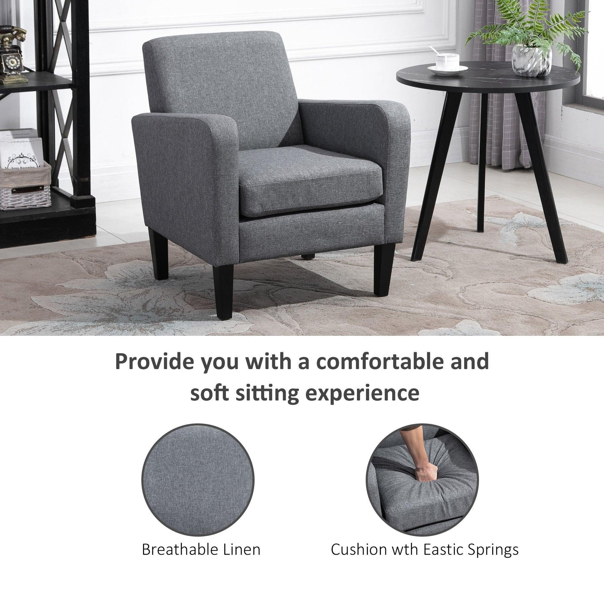 HOMCOM Grey Armchair with Padded Seat - ALL4U RETAILER LTD