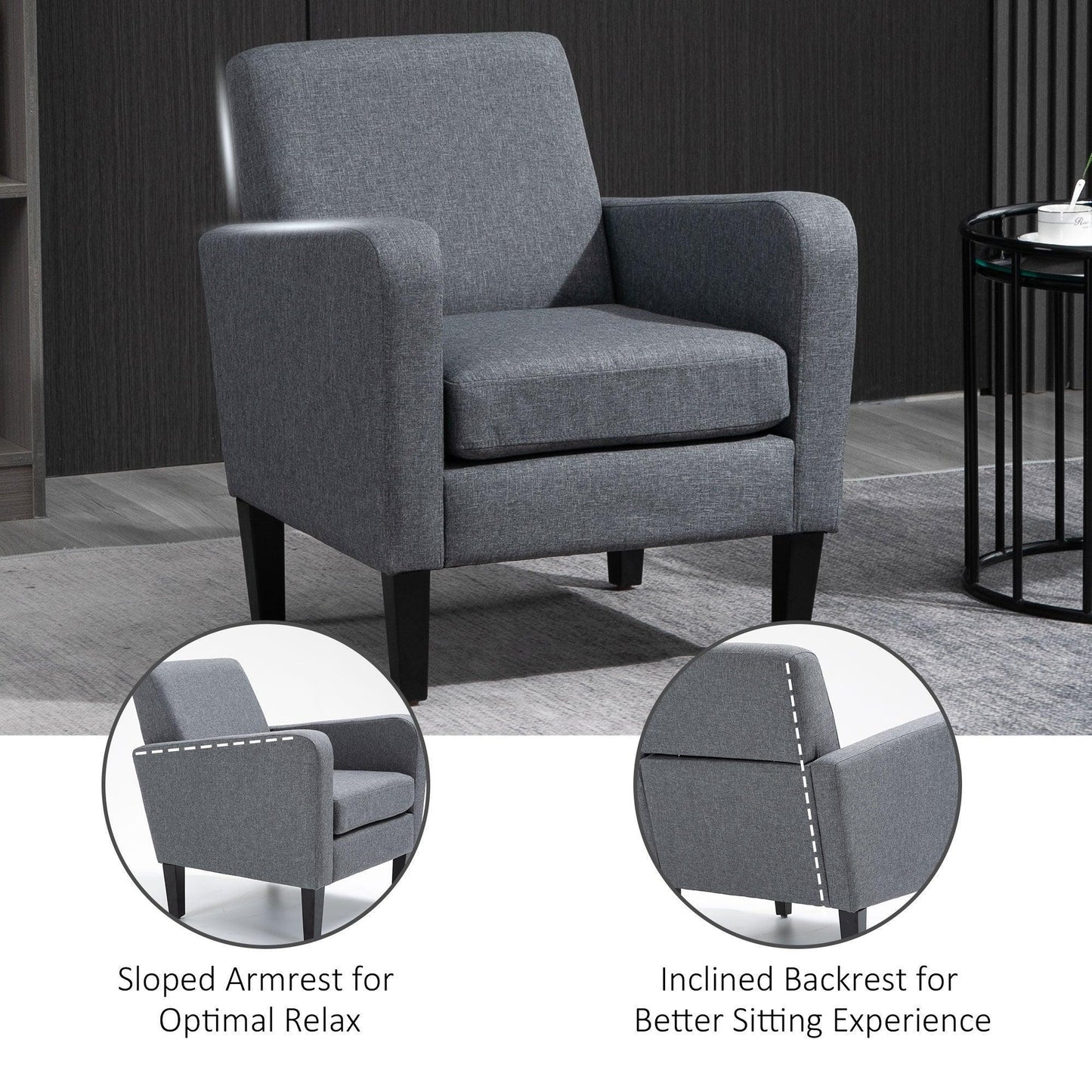 HOMCOM Grey Armchair with Padded Seat - ALL4U RETAILER LTD