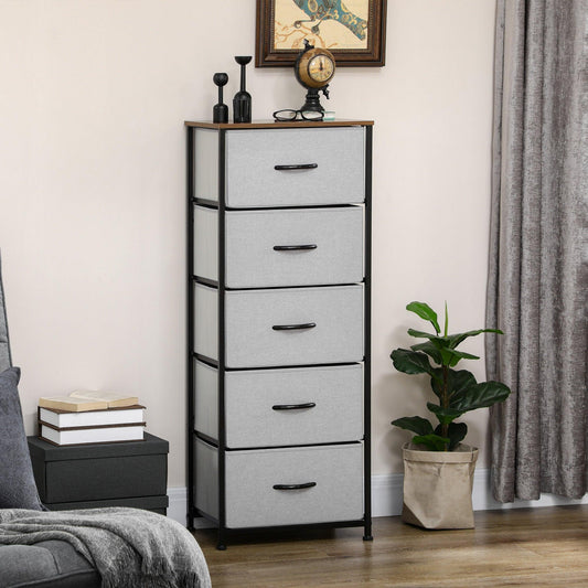 HOMCOM Grey Fabric Drawer Dresser - ALL4U RETAILER LTD