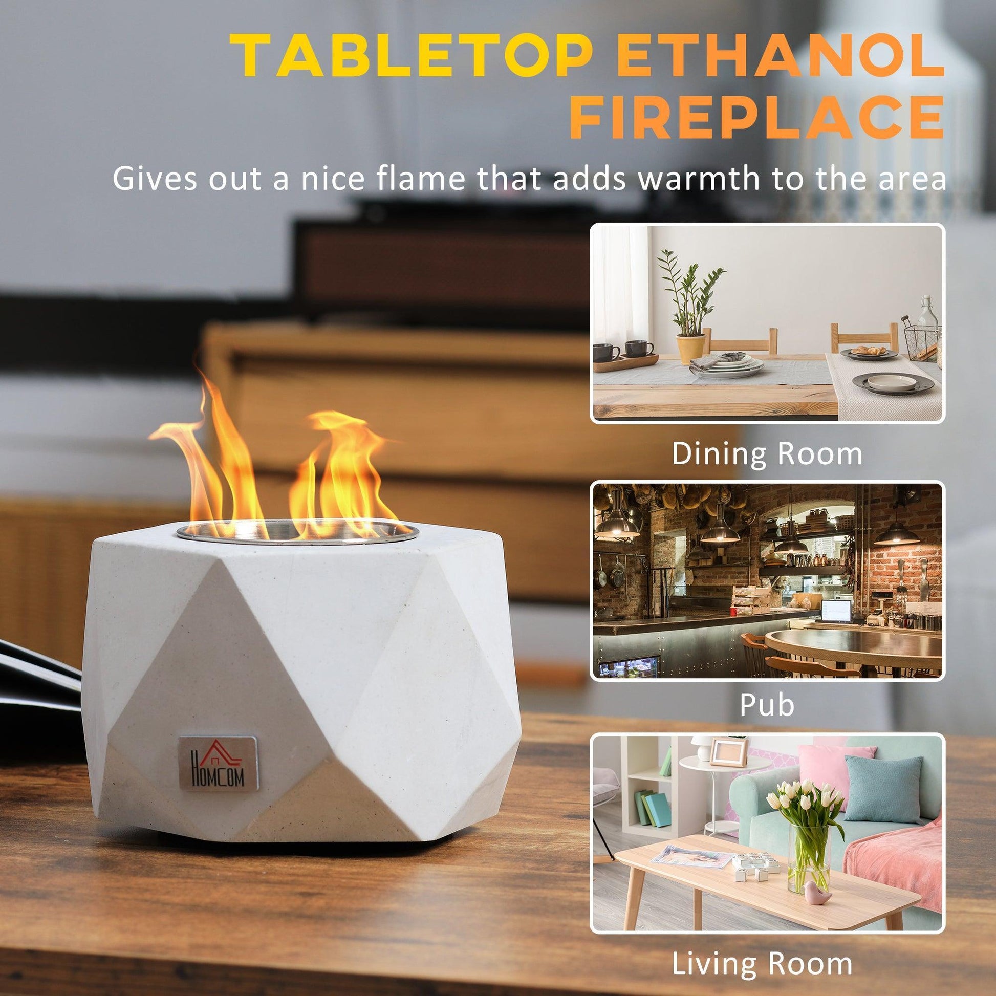 HOMCOM Grey Firepit: Stylish Indoor Tabletop Fireplace - ALL4U RETAILER LTD