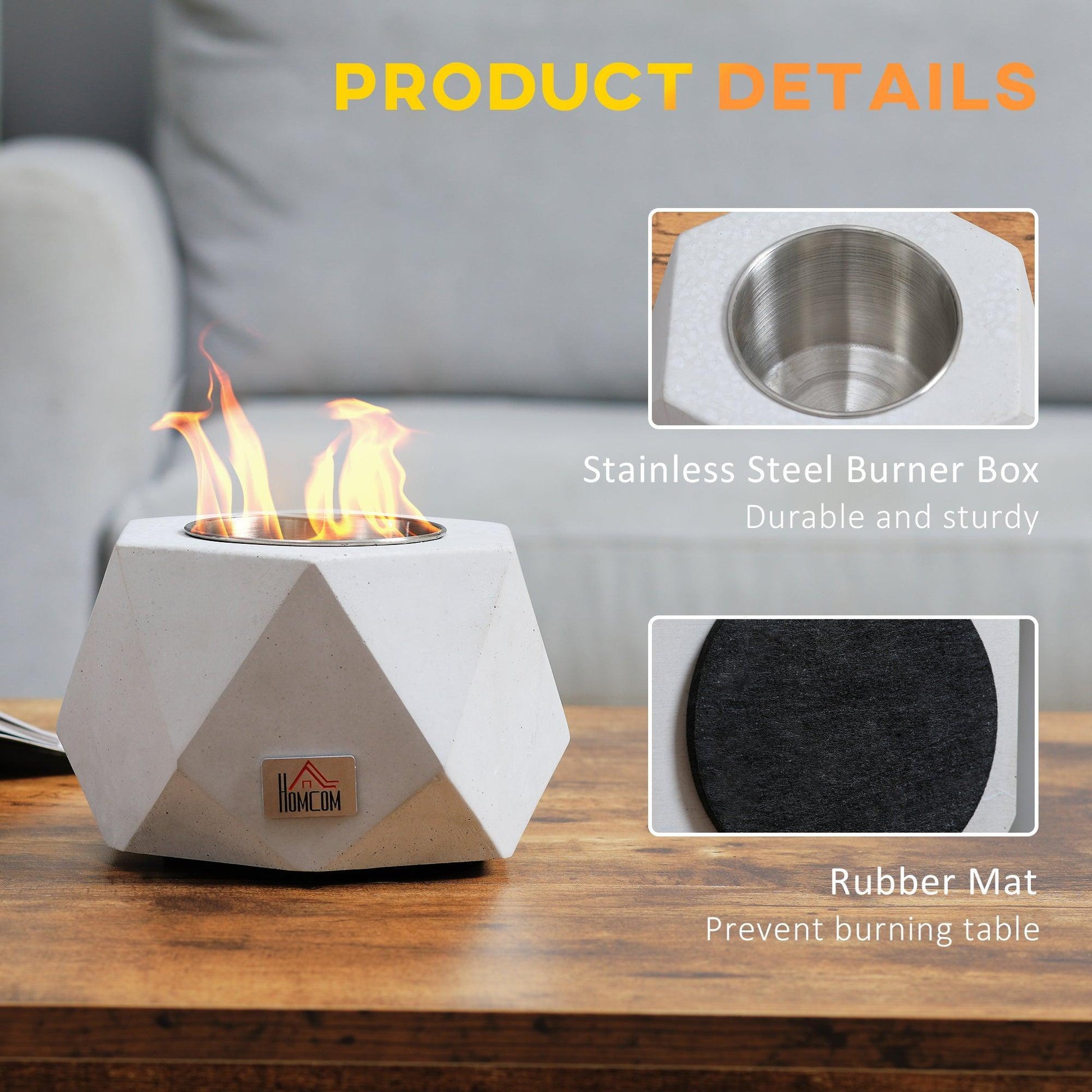 HOMCOM Grey Firepit: Stylish Indoor Tabletop Fireplace - ALL4U RETAILER LTD