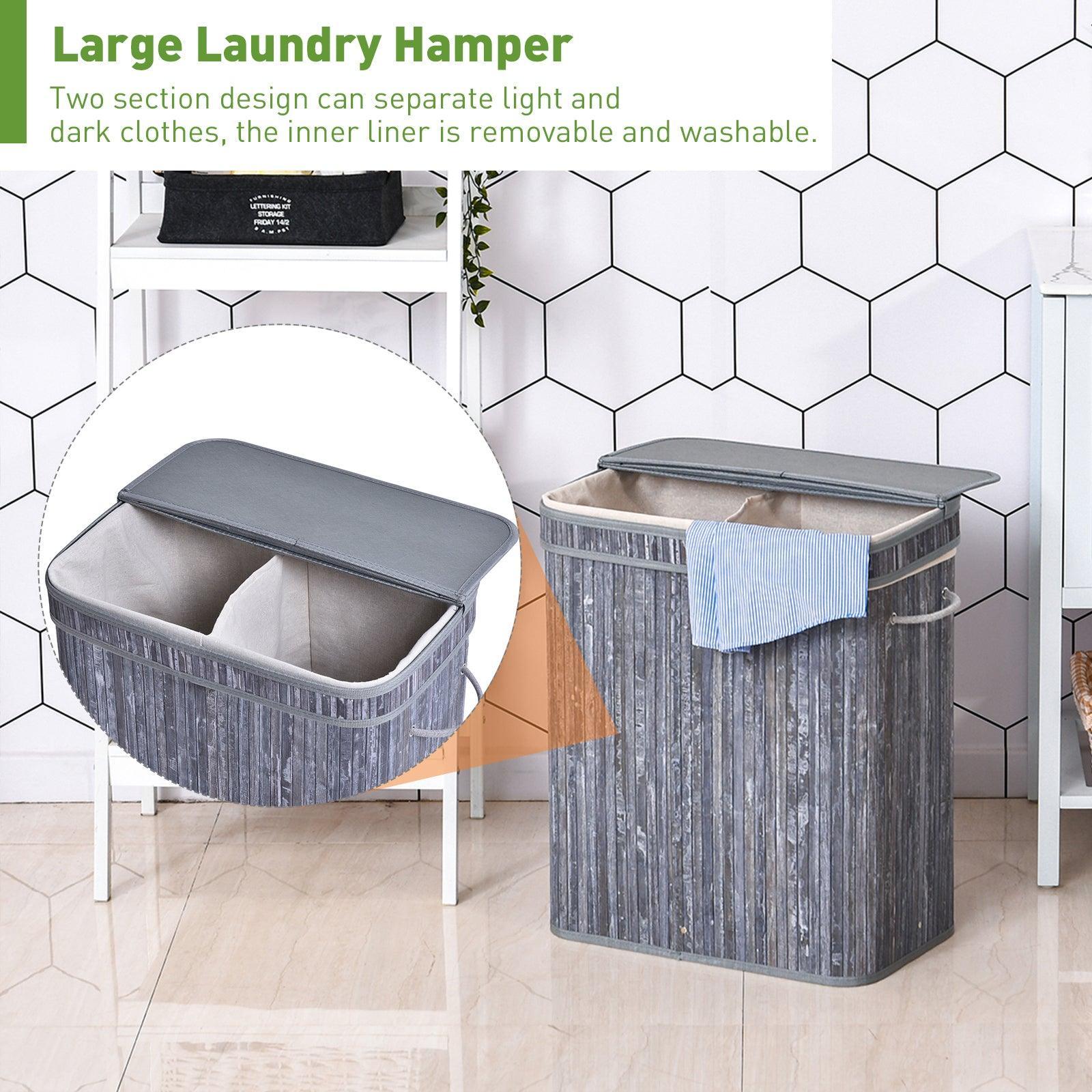 HOMCOM Grey Laundry Basket | Split Compartment | 100L - ALL4U RETAILER LTD