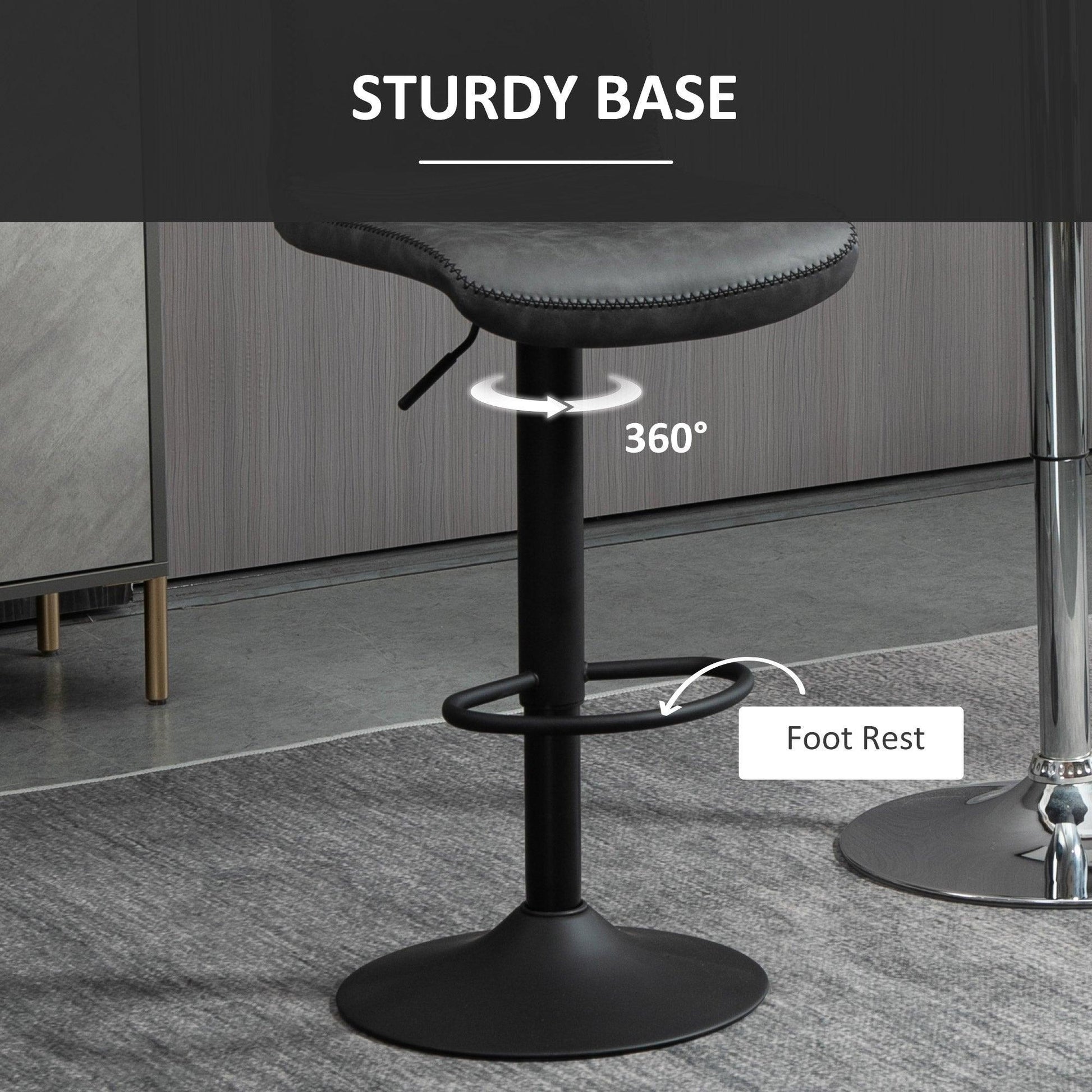 HOMCOM Grey Leather Adjustable Bar Stools - Set of 2 - ALL4U RETAILER LTD