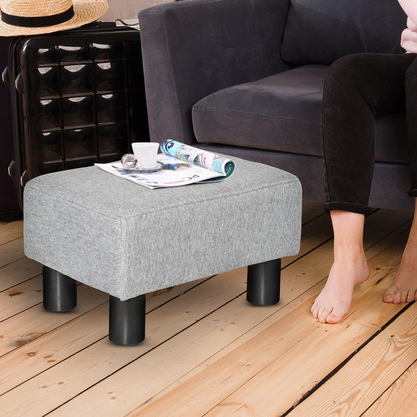 HOMCOM Grey Linen Ottoman Footrest: Simple & Stylish - ALL4U RETAILER LTD