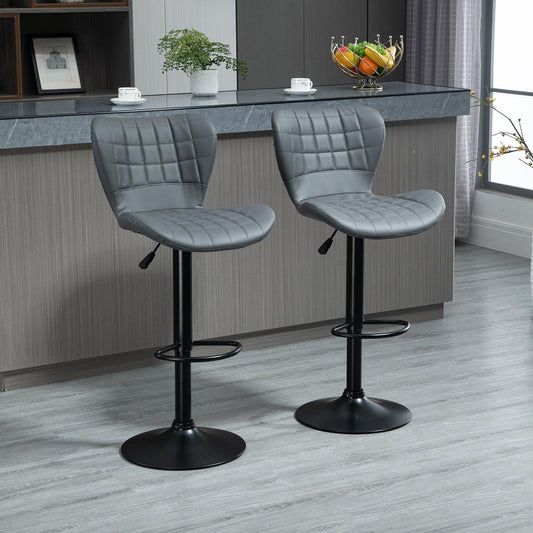 HOMCOM Grey PU Leather Bar Stools - ALL4U RETAILER LTD