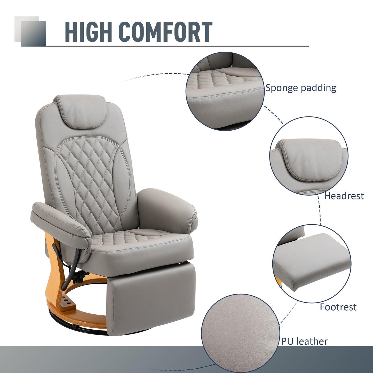 HOMCOM Grey Recliner Chair with Footrest - Ultimate Comfort - ALL4U RETAILER LTD