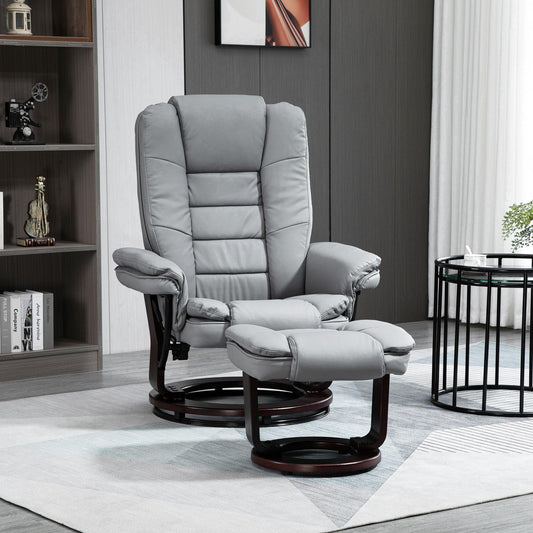 HOMCOM Grey Recliner Set – Swivel Lounge Chair with Footrest - ALL4U RETAILER LTD