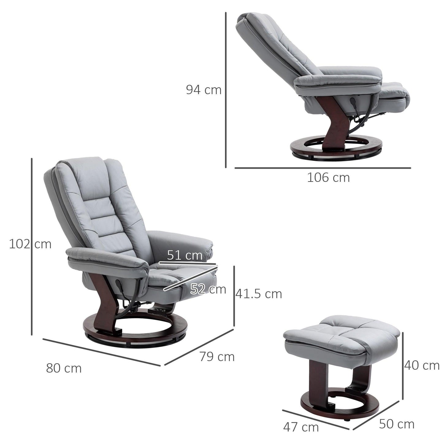 HOMCOM Grey Recliner Set – Swivel Lounge Chair with Footrest - ALL4U RETAILER LTD