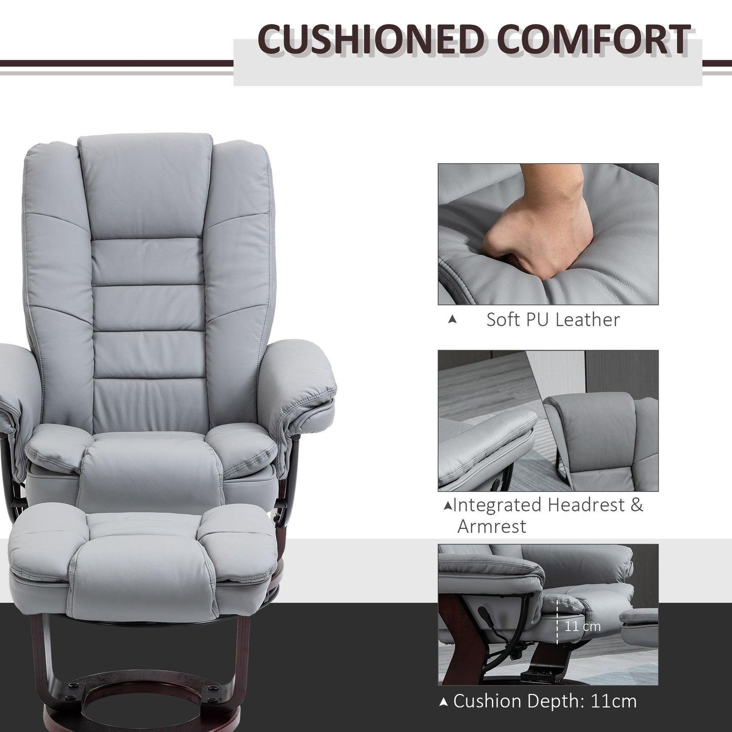 HOMCOM Grey Recliner Set – Swivel Lounge Chair with Footrest - ALL4U RETAILER LTD