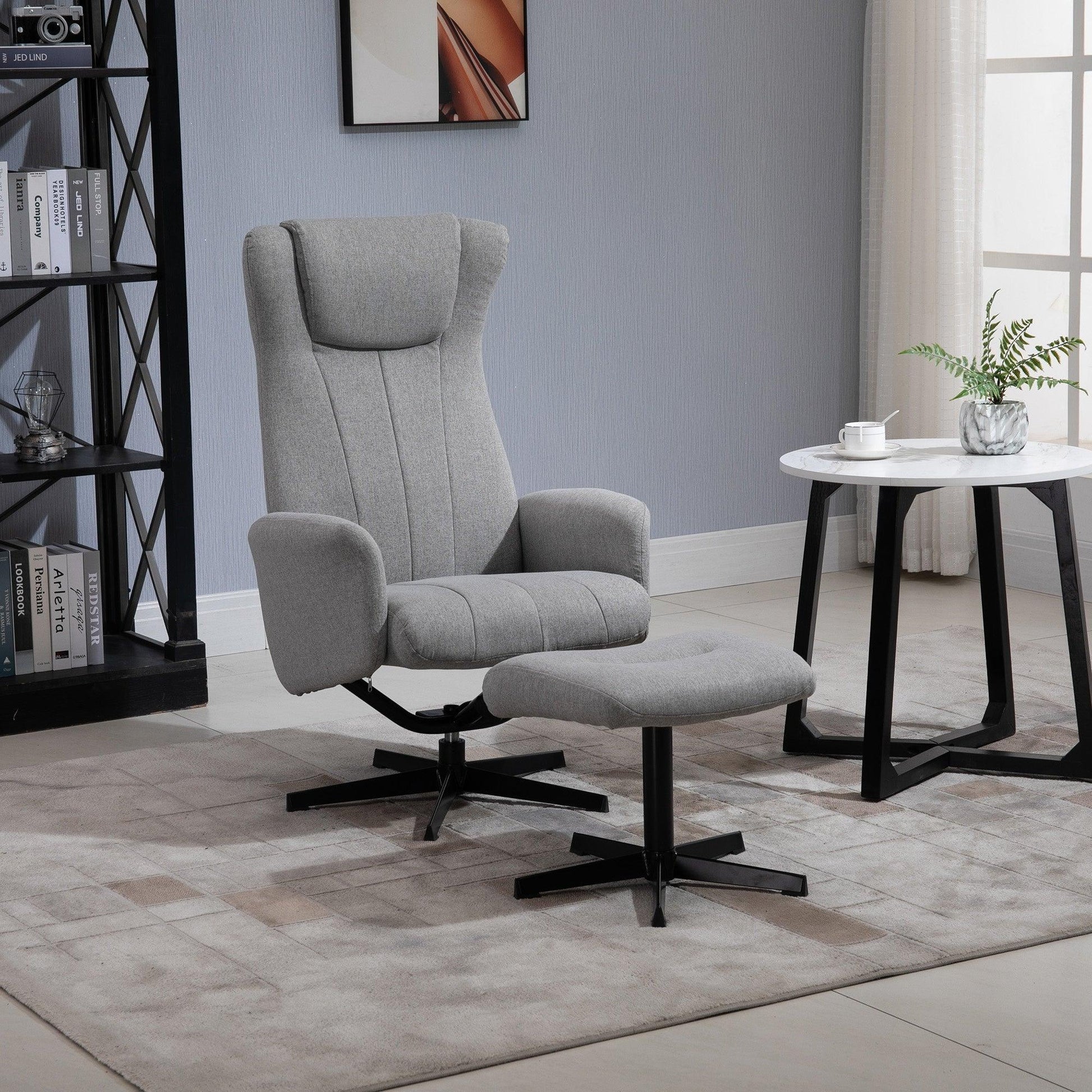 HOMCOM Grey Recliner Set with Ottoman - ALL4U RETAILER LTD