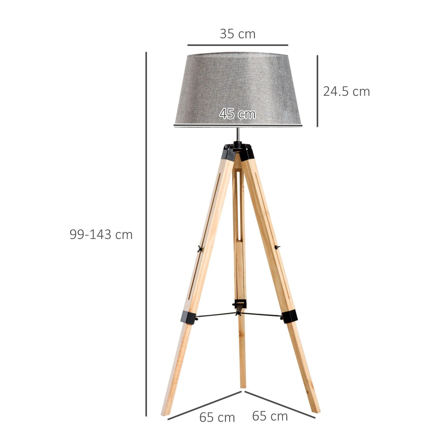 HOMCOM Grey Tripod Floor Lamp - ALL4U RETAILER LTD