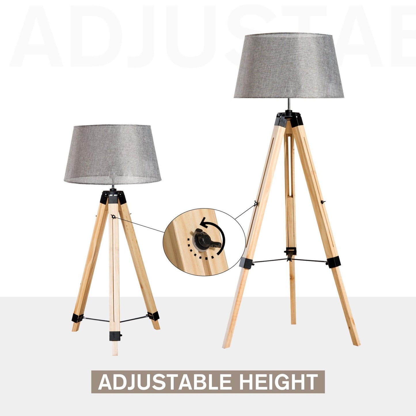 HOMCOM Grey Tripod Floor Lamp - ALL4U RETAILER LTD