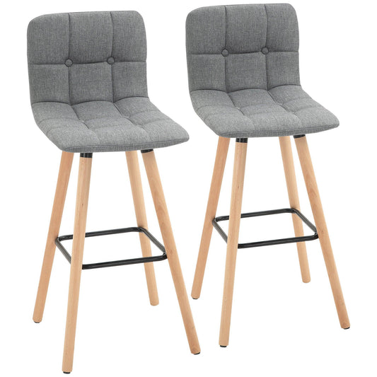 HOMCOM Grey Tufted Counter Height Bar Stools Set of 2 - ALL4U RETAILER LTD