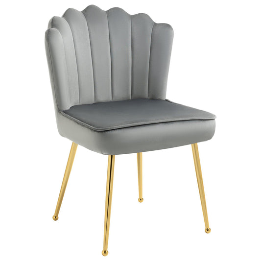 HOMCOM Grey Velvet Accent Chair, Metal Legs - ALL4U RETAILER LTD
