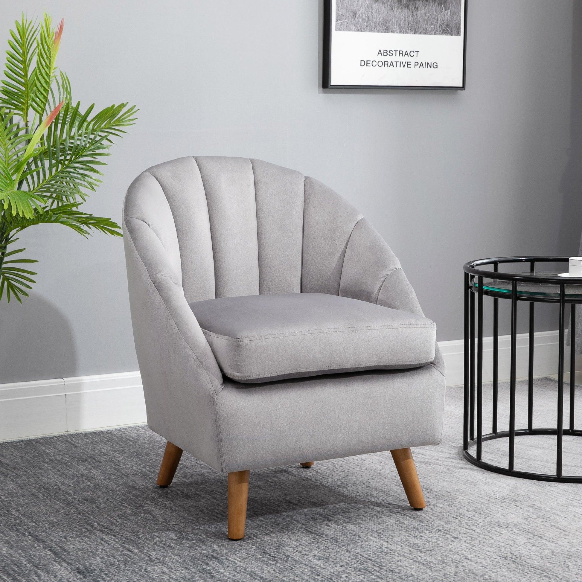 HOMCOM Grey Velvet Accent Chair with Solid Wood Legs - ALL4U RETAILER LTD