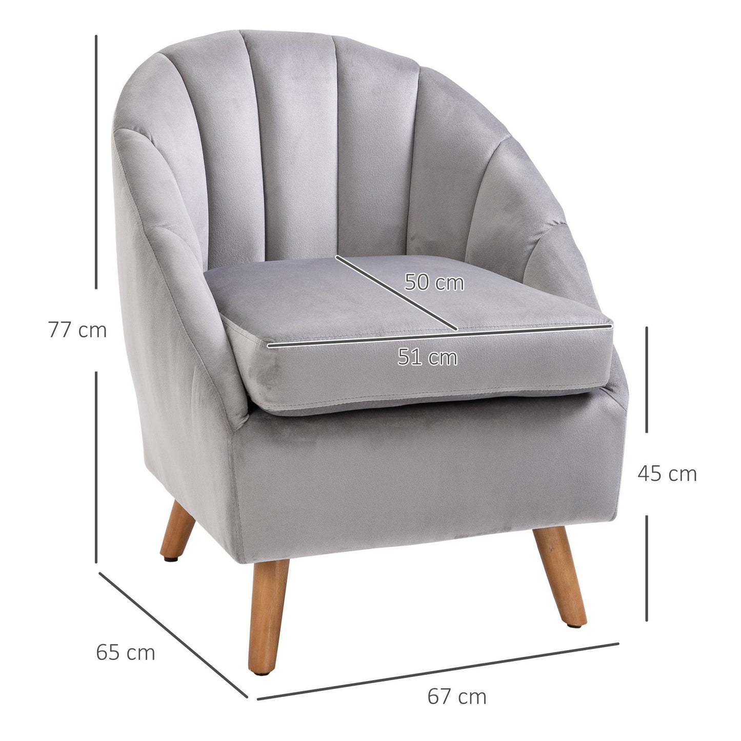 HOMCOM Grey Velvet Accent Chair with Solid Wood Legs - ALL4U RETAILER LTD