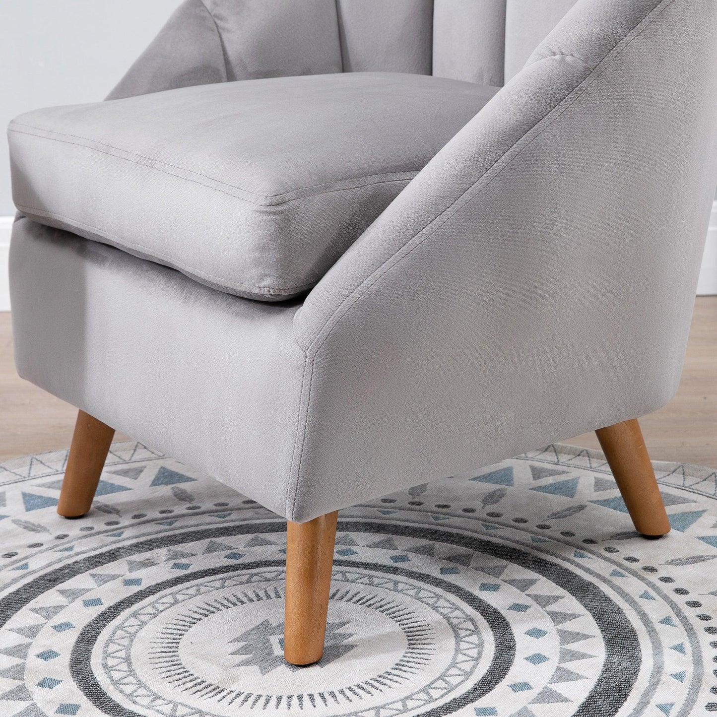 HOMCOM Grey Velvet Accent Chair with Solid Wood Legs - ALL4U RETAILER LTD