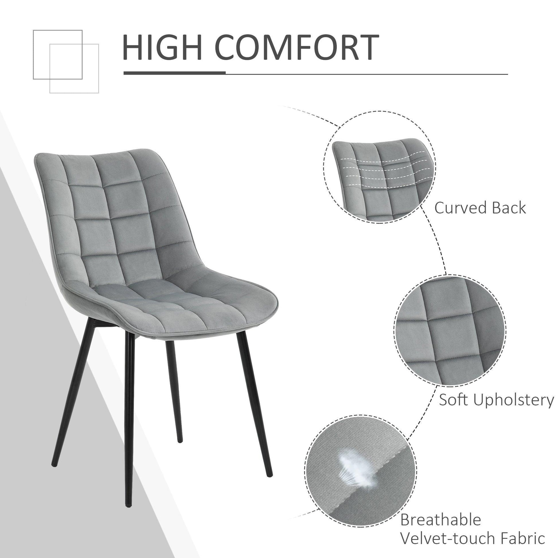 HOMCOM Grey Velvet Dining Chair Set - Elegant & Comfortable - ALL4U RETAILER LTD