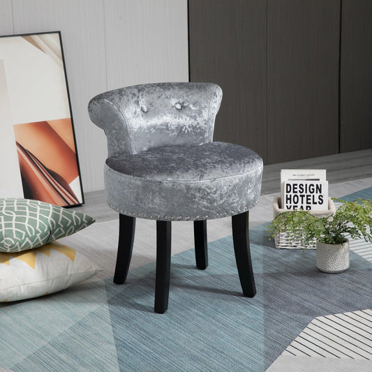 HOMCOM Grey Velvet Dressing Chair with Wooden Legs - ALL4U RETAILER LTD